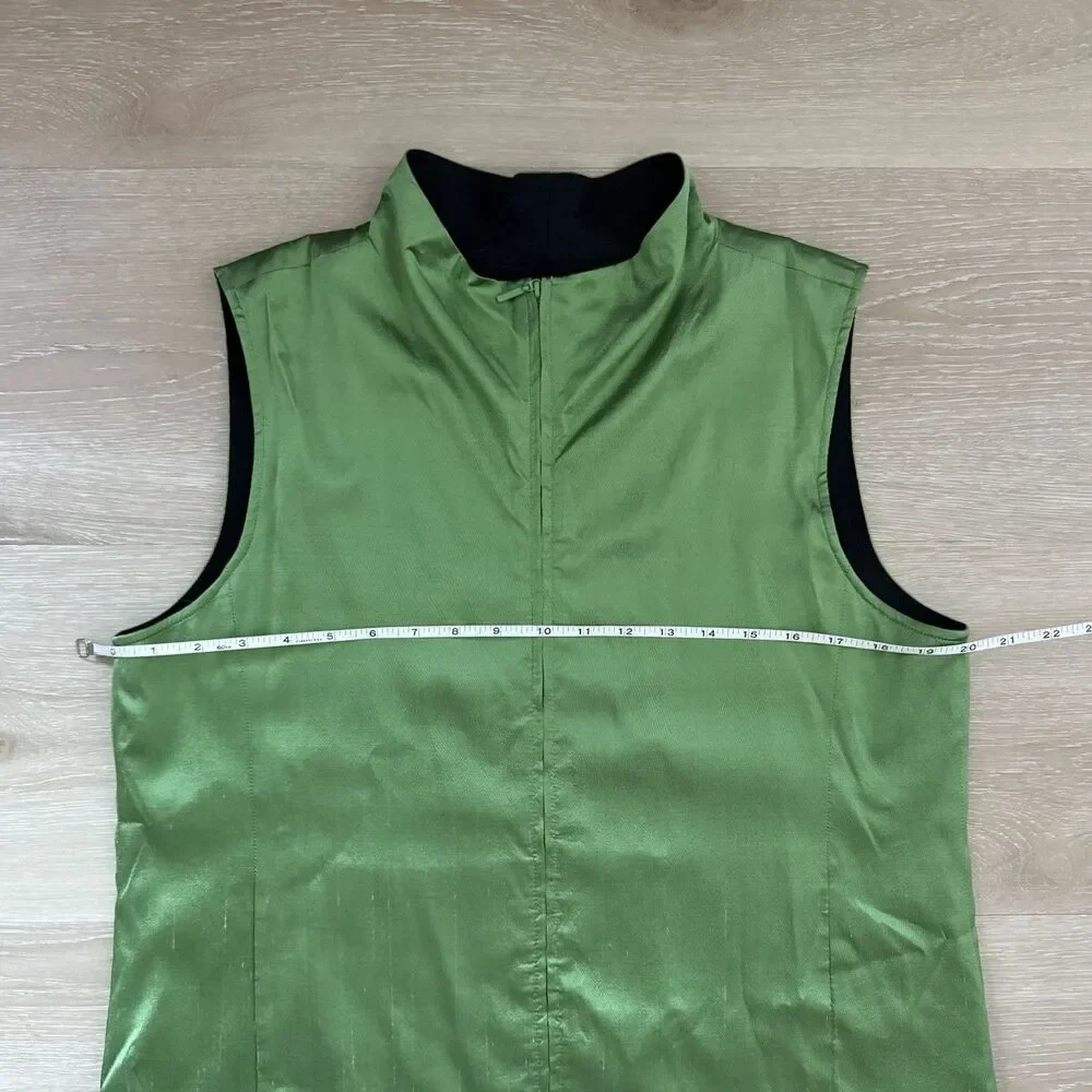 Silk Dupiani + Wool Lined Full Zip Vest Green M Eileen Fisher Coastal Grandma - Picture 8 of 9